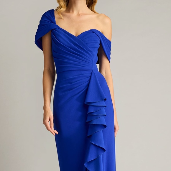 Tadashi Shoij DREA WATERFALL FLOUNCE GOWN BOS24107L-MSTBL NWT - Picture 3 of 7